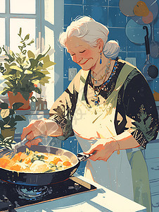 厨房做饭的奶奶图片