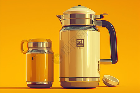 设计的保温茶壶插画图片