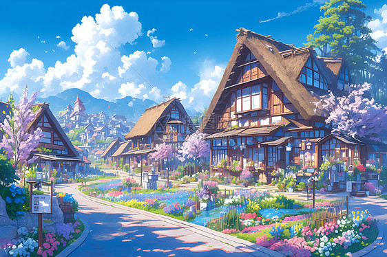温馨可爱的村庄小屋图片