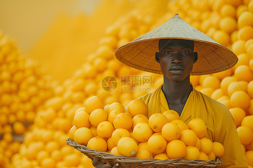 采摘橙子的男人图片