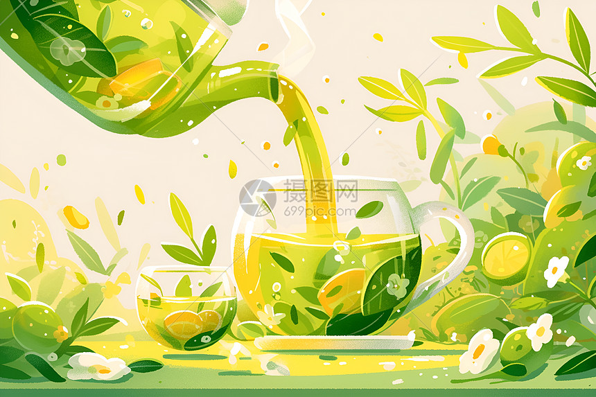 茶壶里的绿茶图片
