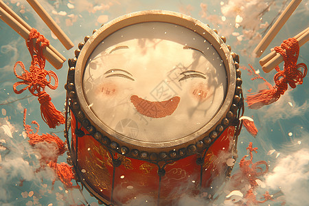 鼓上镶嵌着一个笑脸图片