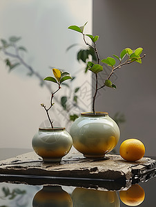 中式花瓶中式玉陶茶碗背景