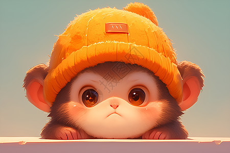 水猴子戴着一个橙色帽子图片