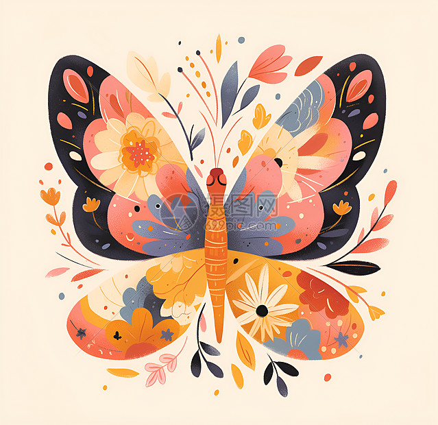 绚丽多彩的蝴蝶插画图片