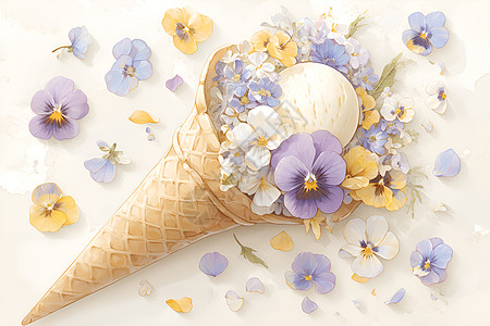 花瓣点缀清凉冰淇淋背景图片