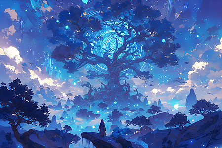 绚丽星光下的神仙树图片