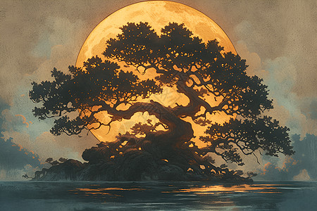 月光中婆娑舞动的扶桑树图片