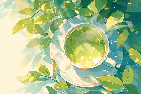 阳光下的绿茶图片