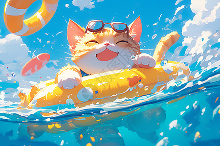 夏日清凉猫儿嬉水高清图片