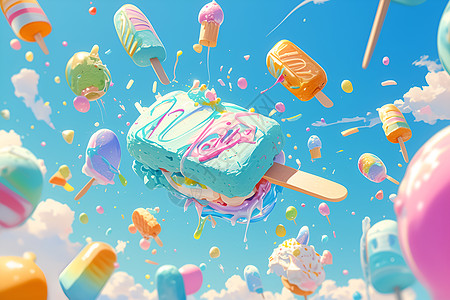 色彩缤纷的悬浮冰淇淋三明治高清图片