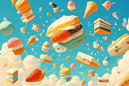 飞舞的冰淇淋三明治图片