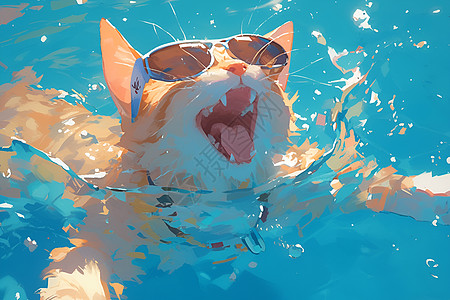 乐趣中的游泳猫图片
