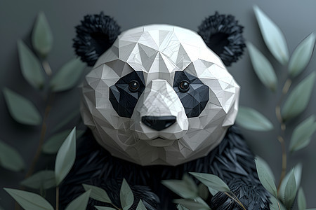 折纸熊猫与树叶图片