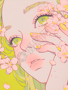 粉色樱花与淡绿少女图片
