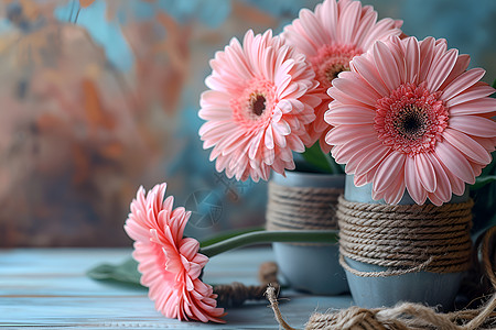 粉色非洲菊非洲菊在木桌上背景