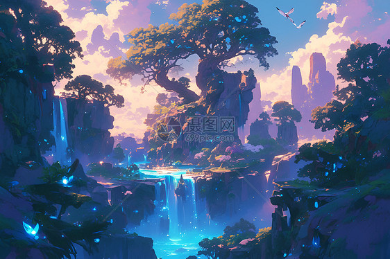 色彩斑斓的瀑布仙境图片