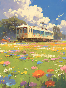 列车穿过花海图片