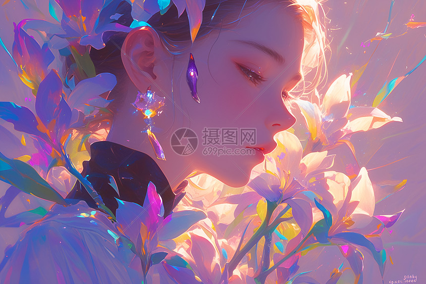 花海中的純真少女图片