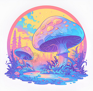 七彩蘑菇仙境图片