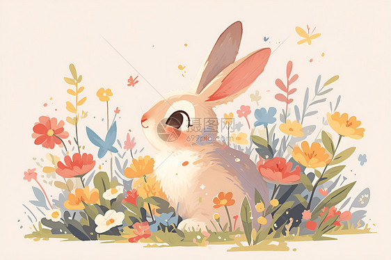 野花丛中的兔子图片