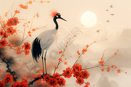 红冠鹤舞图片