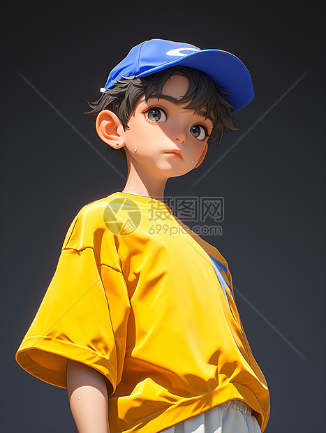 戴着蓝色棒球帽的男孩图片