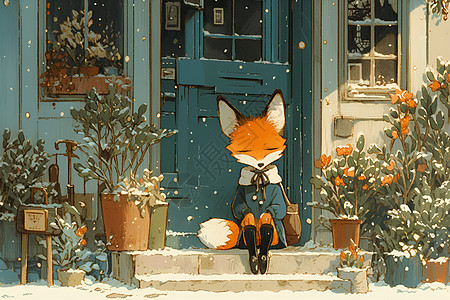 狐狸坐在家门口图片