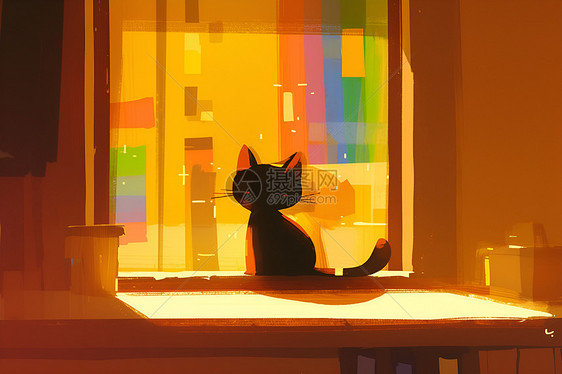 五光十色色彩下的猫咪图片