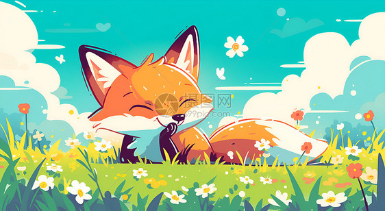 草地上的小狐狸图片
