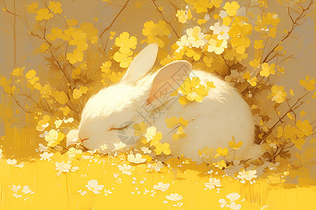 金黄花朵和兔子图片