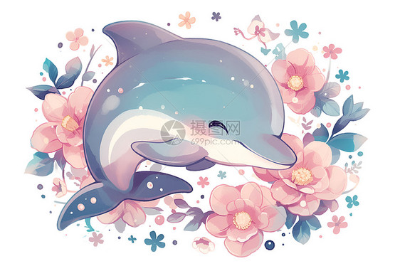 花卉中的海豚图片