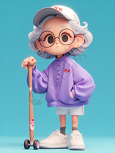 老年素材穿着紫色衣服的老年女性插画