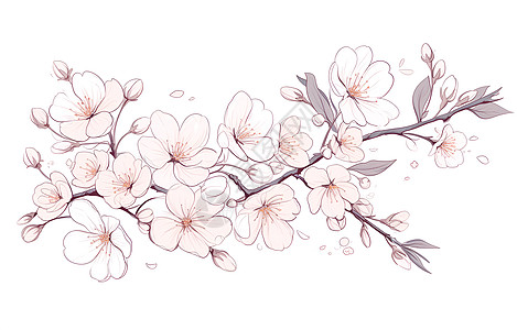 樱花分枝简约线稿图片