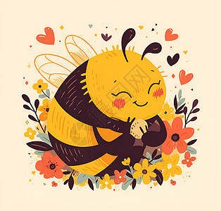 欢快的小蜜蜂拥抱着花朵图片