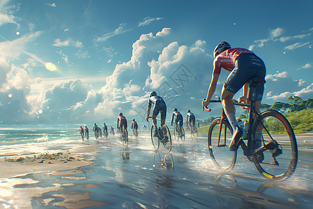 河滩上的自行车赛图片