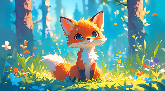 卡通小狐狸坐在草地上高清图片