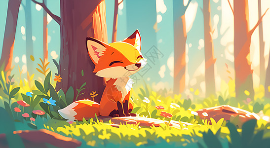 森林中可爱的小狐狸背景图片