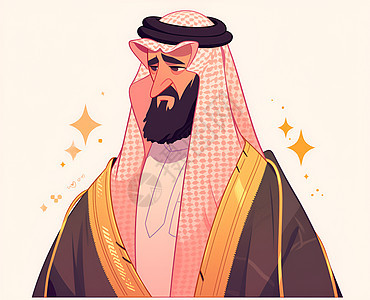 沙特老人头戴格子项巾图片
