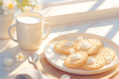 早餐甜点和牛奶图片