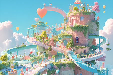 七彩童话城堡背景图片
