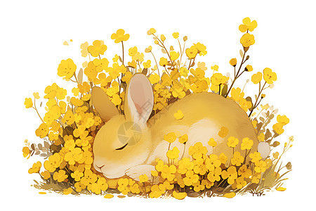 草坪上熟睡的兔子图片