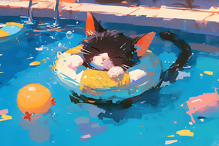 水中玩耍的小猫图片
