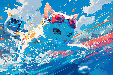 游泳的猫咪图片