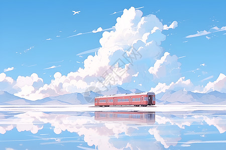 盐湖上的火车图片