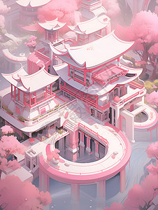 粉色中式建筑图片