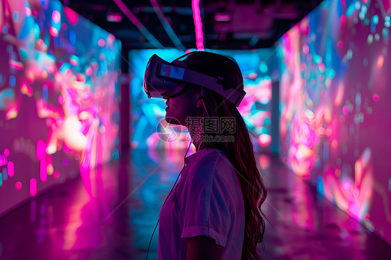一个戴着虚拟头盔的女孩图片