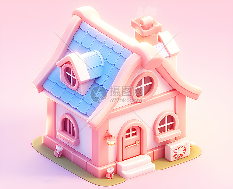 粉蓝色瓦顶的小房子图片