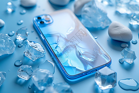 手机玻璃冰晶幻彩的手机背景背景