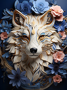 一只蓝色狐狸雕塑图片